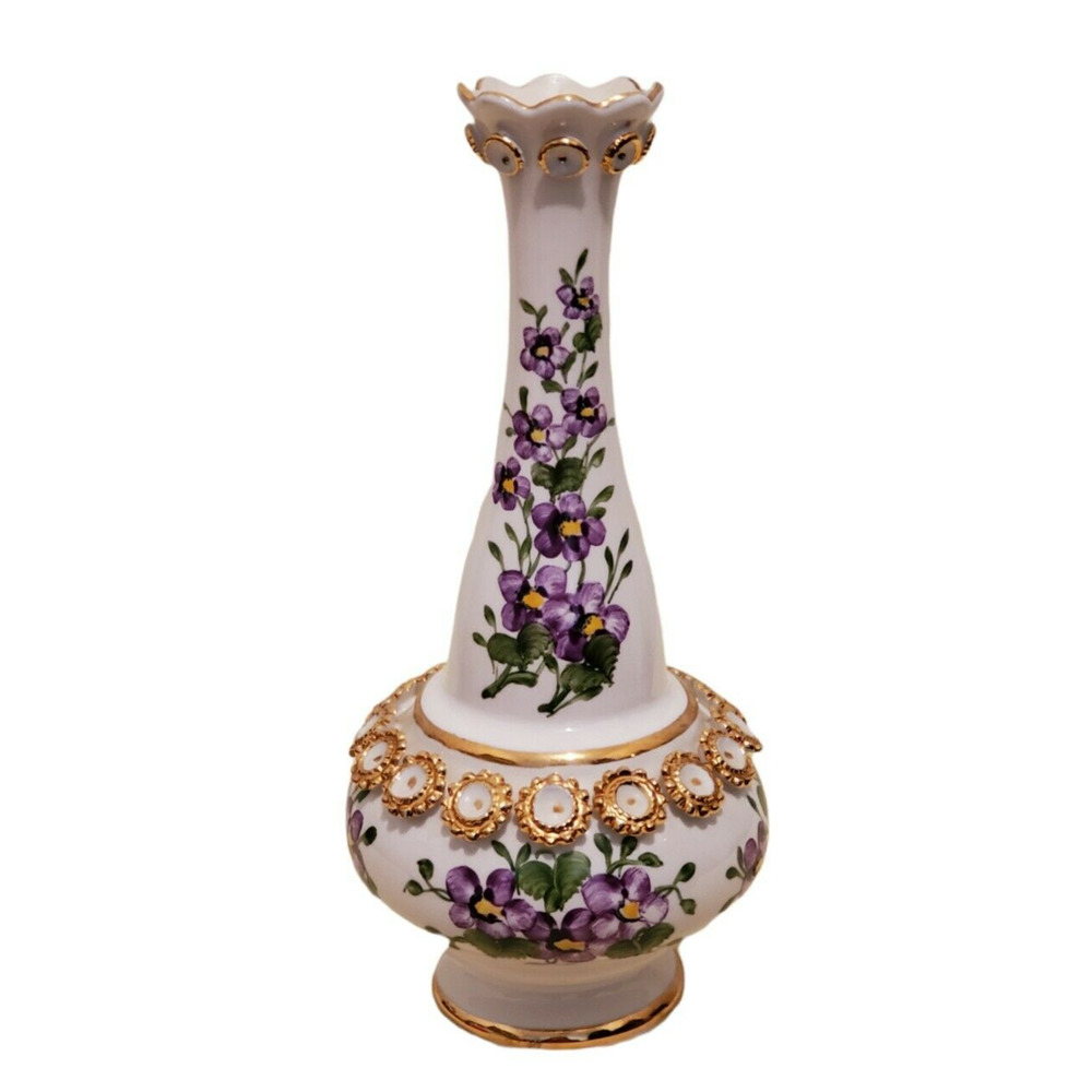 Vintage Sumerbank YPS Porcelain Vase Handpainted Floral Flower Lilac Gold Trim - Picture 1 of 4